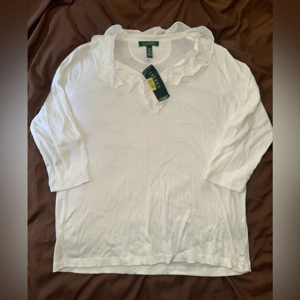 NEW WITH TAGS Lauren Ralph Lauren White Ruffled Blouse